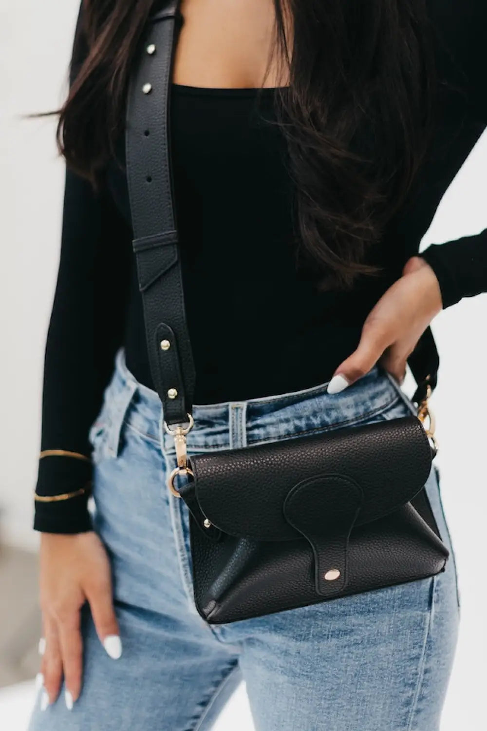 Khloe Vegan Leather Crossbody - Black - Crossbody Bag