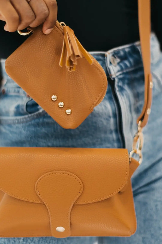 Khloe Vegan Leather Crossbody - Brown - Crossbody Bag