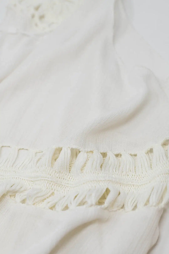 Kimono à franges en crochet ivoire - One Size / blanc - Vestes