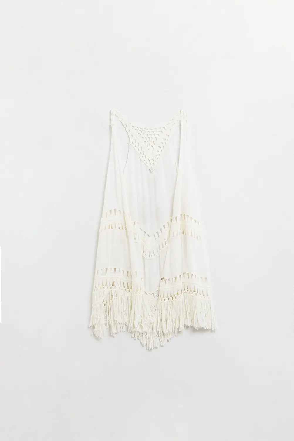 Q2 Kimono à franges en crochet ivoire