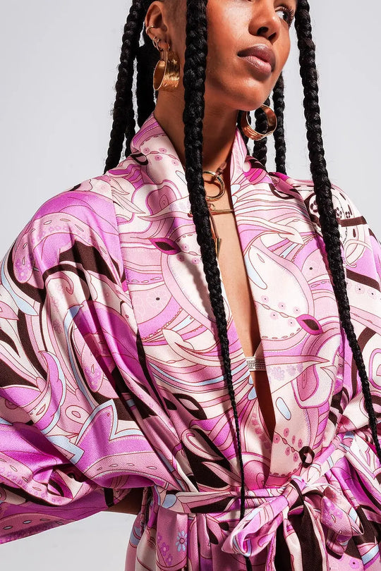 Kimono à imprimé abstrait rose - Vestidos