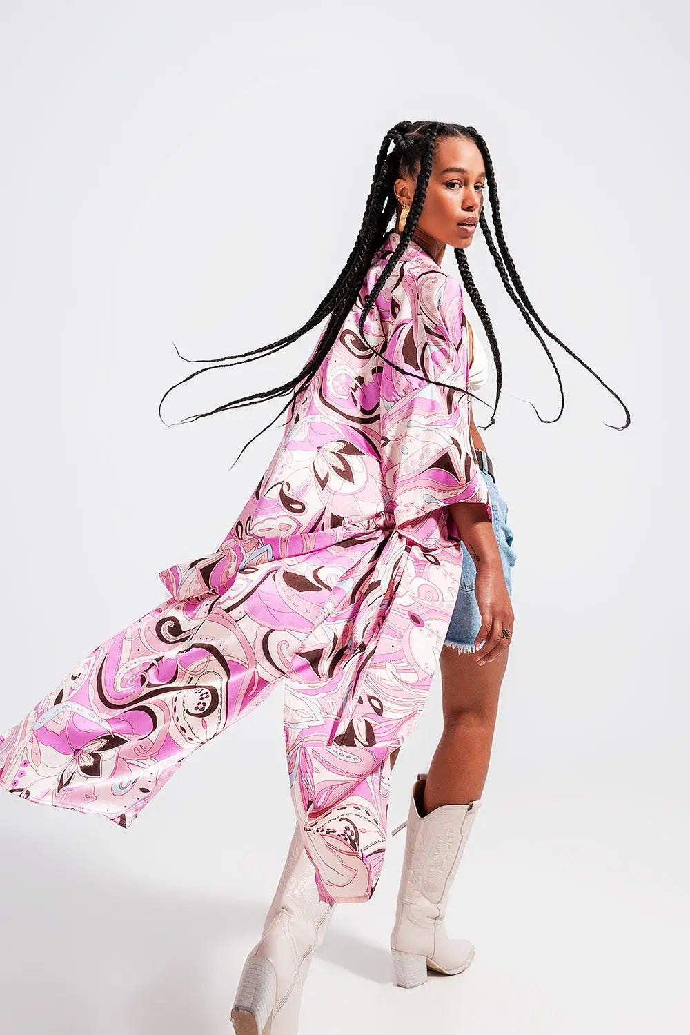 Kimono à imprimé abstrait rose - Vestidos