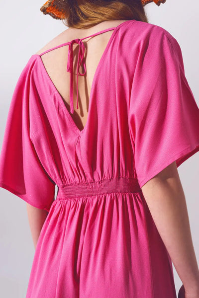 Kimono Sleeve Maxi Dress in Pink - Dresses