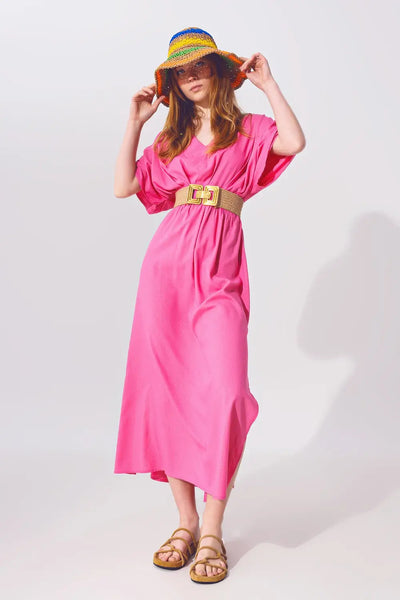 Kimono Sleeve Maxi Dress in Pink - Dresses