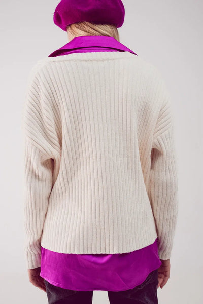 Knitted chenille jumper in cream - Sweaters