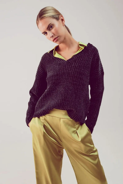Knitted chenille jumper in dark grey - Sweaters