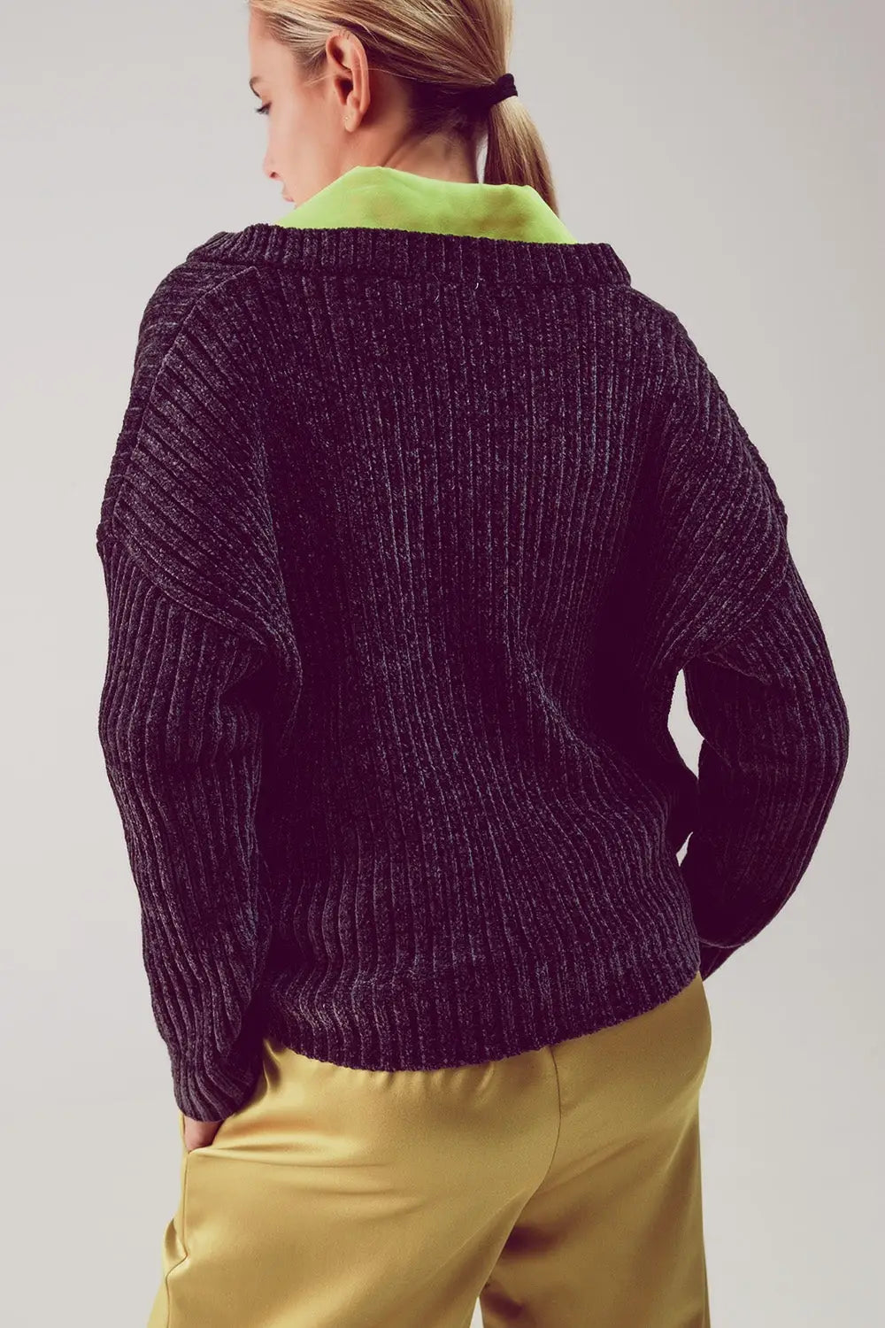 Knitted chenille jumper in dark grey - Sweaters
