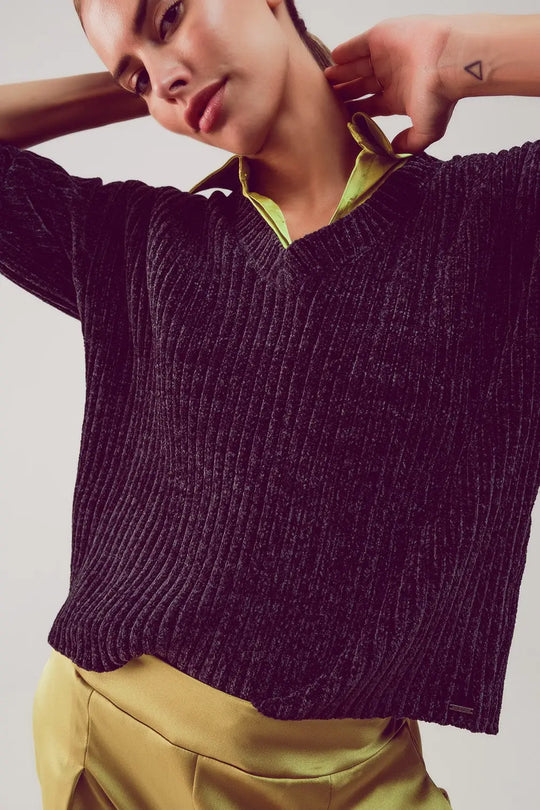 Knitted chenille jumper in dark grey - Sweaters
