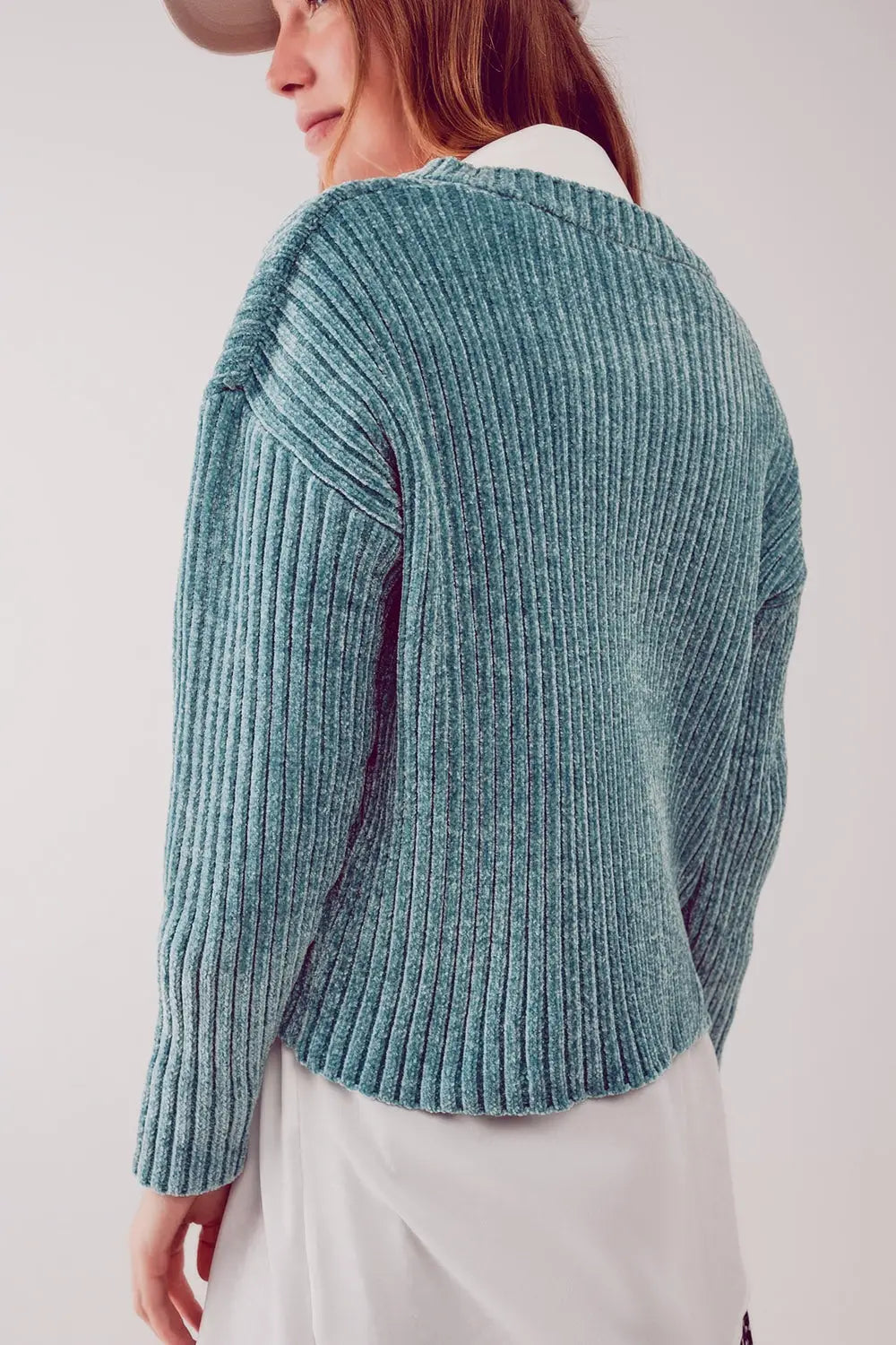 Knitted chenille jumper in green - Sweaters