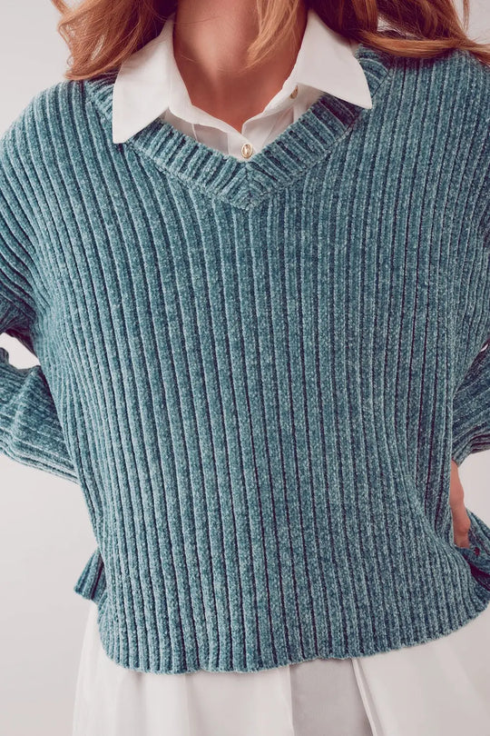 Knitted chenille jumper in green - Sweaters