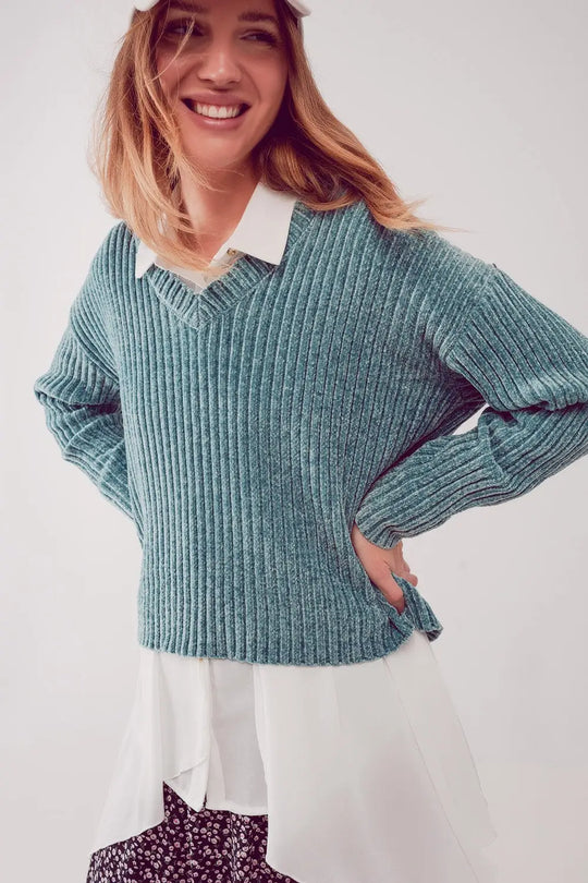Knitted chenille jumper in green - Sweaters