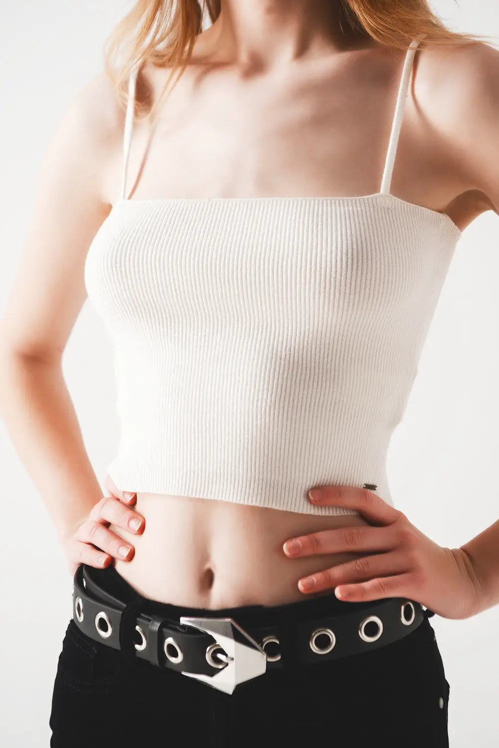 Knitted clean ribbed tank top in cream - Sweaters