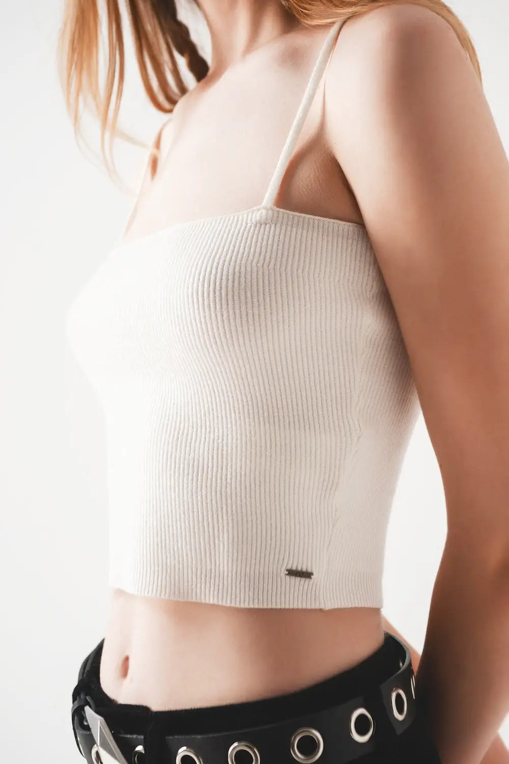 Knitted clean ribbed tank top in cream - Sweaters