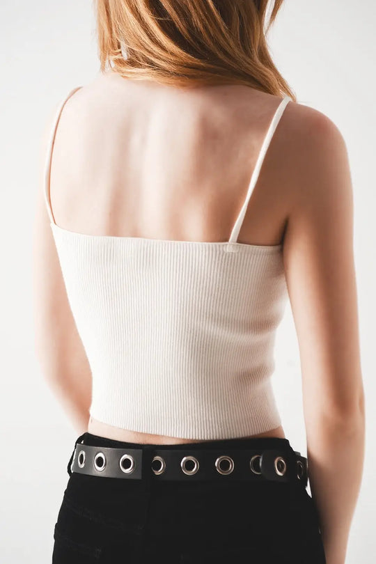 Knitted clean ribbed tank top in cream - Sweaters