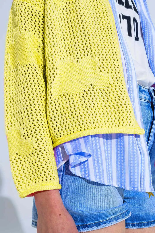 Knitted Crochet Cardigan With Knitted Clouds In yellow - One Size / Yellow - Sweaters