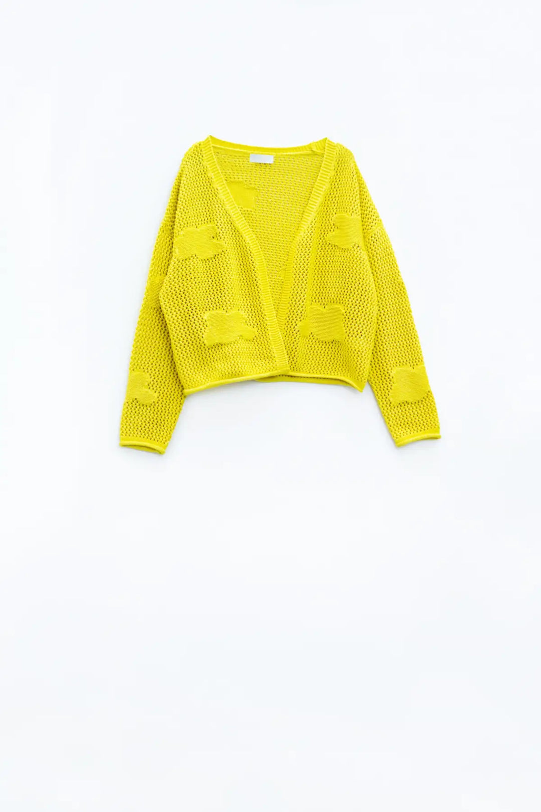 Knitted Crochet Cardigan With Knitted Clouds In yellow - One Size / Yellow - Sweaters