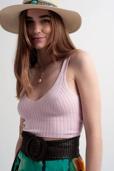 Knitted crop top co ord in pink - Tops