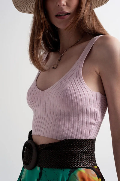 Knitted crop top co ord in pink - Tops