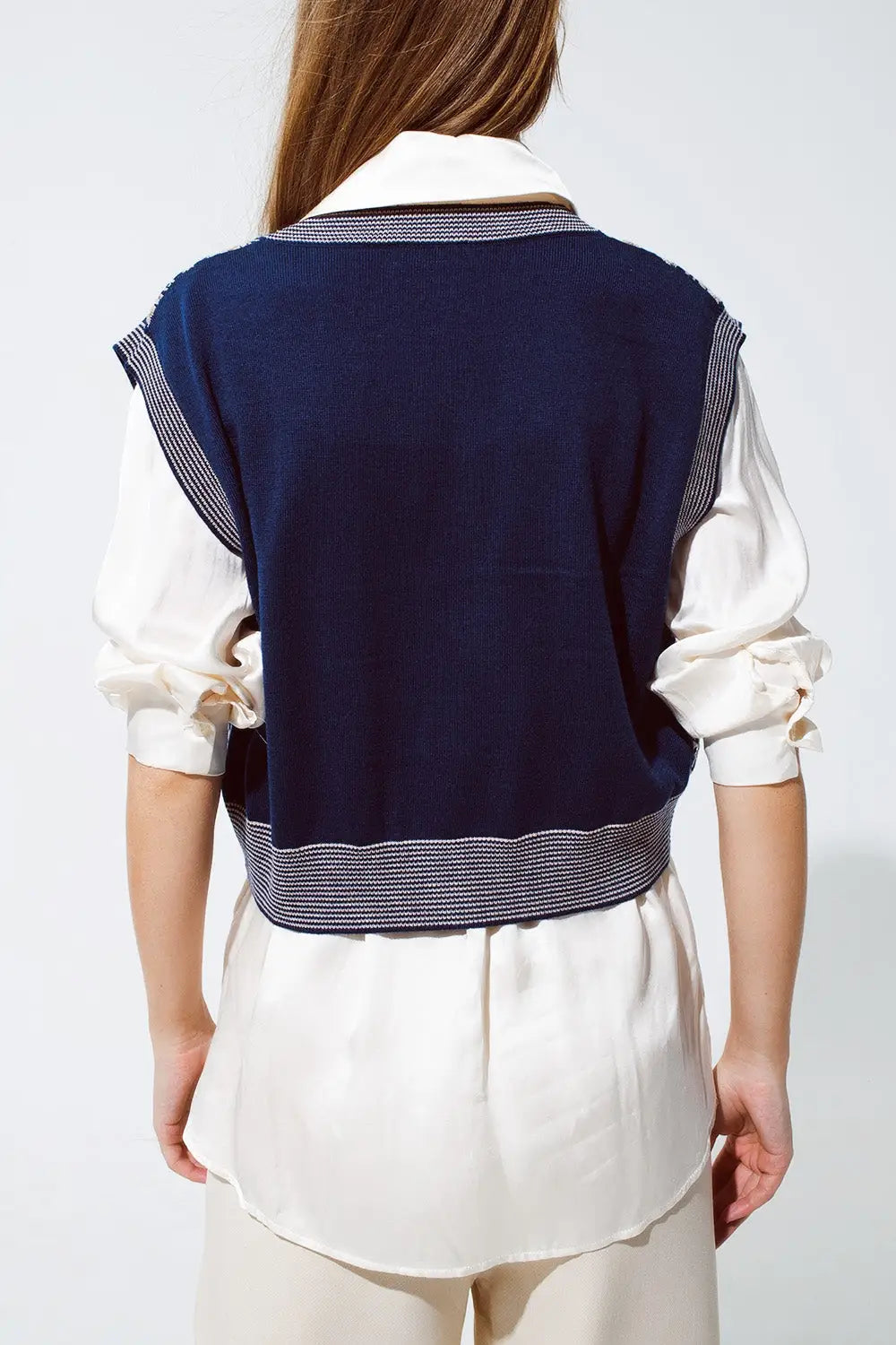 Knitted Cropped Vest With Rib Trim in blue - One Size / Blue - Sweaters