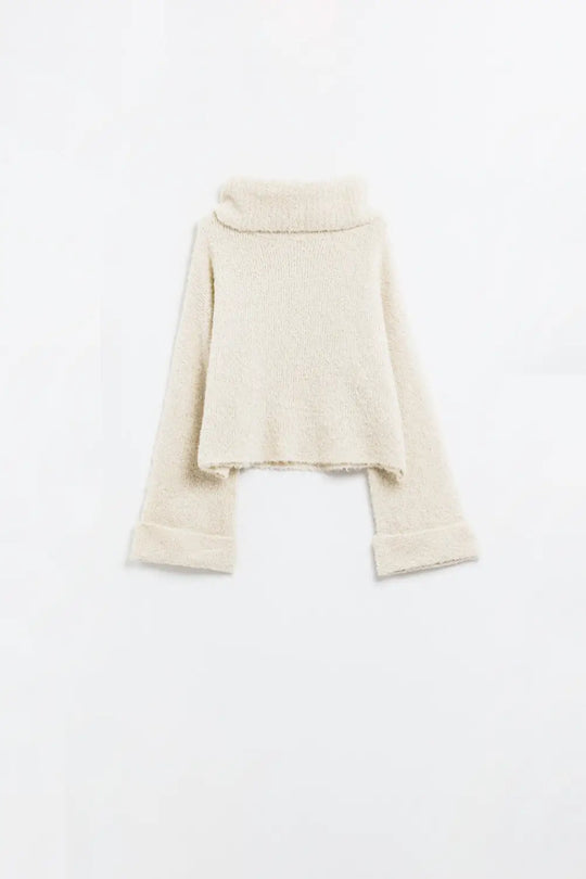 knitted fluffy high neck sweater in beige - One Size / White - Sweaters