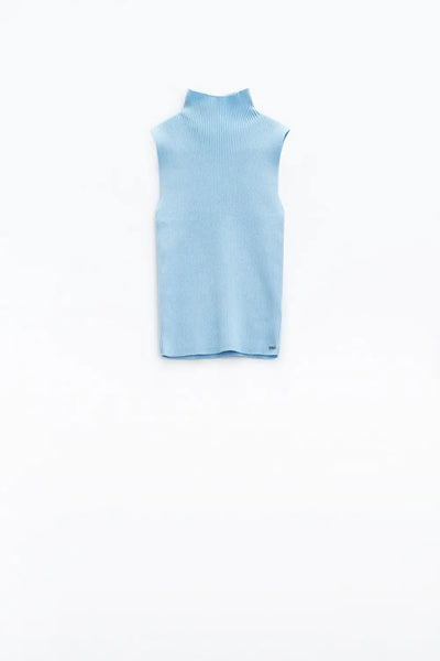 Knitted light blue top without sleeves - Sweaters