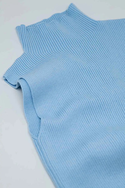 Knitted light blue top without sleeves - Sweaters