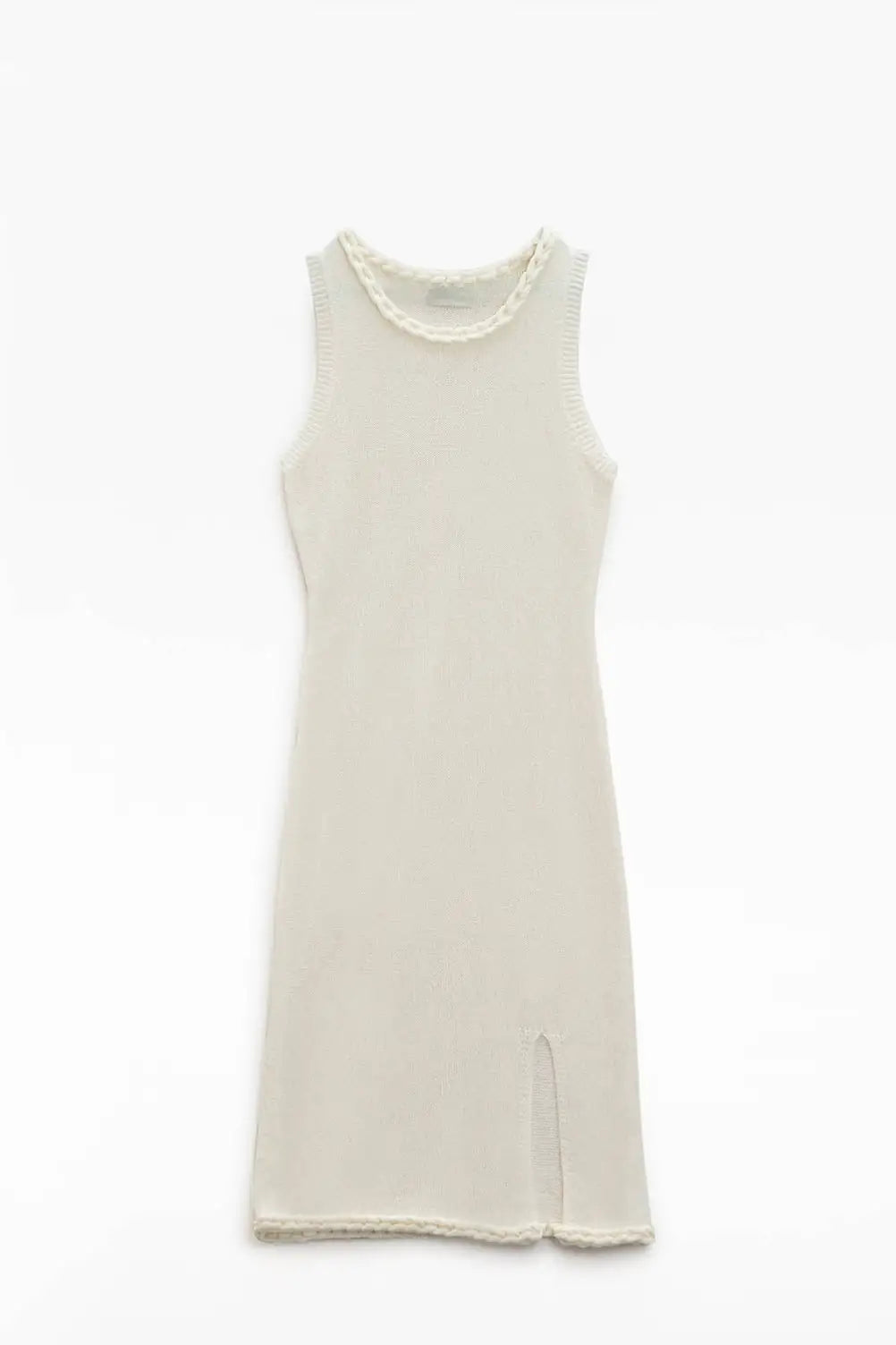 Knitted Midi Dress With Braided Detail in Cream - One Size / White - Dresses