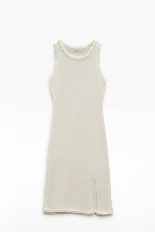 Knitted Midi Dress With Braided Detail in Cream - One Size / White - Dresses