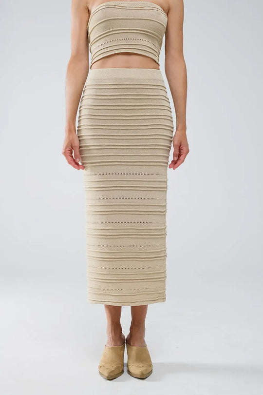 Q2 Knitted Midi pencil Skirt in Beige