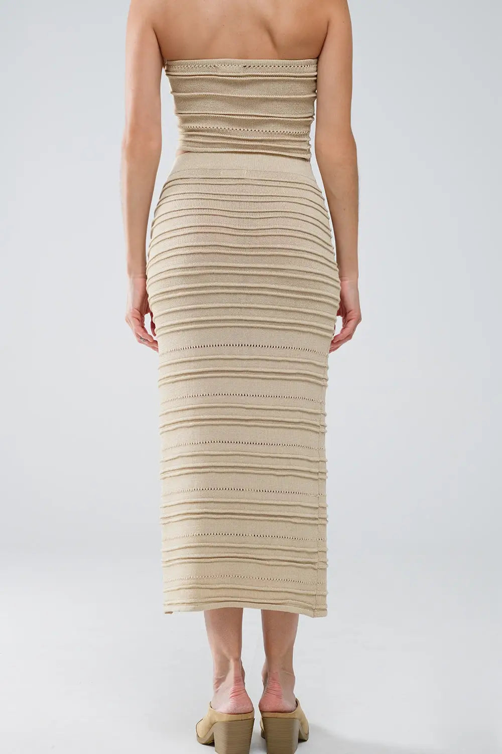 Knitted Midi pencil Skirt in Beige - One Size / Beige - Skirts