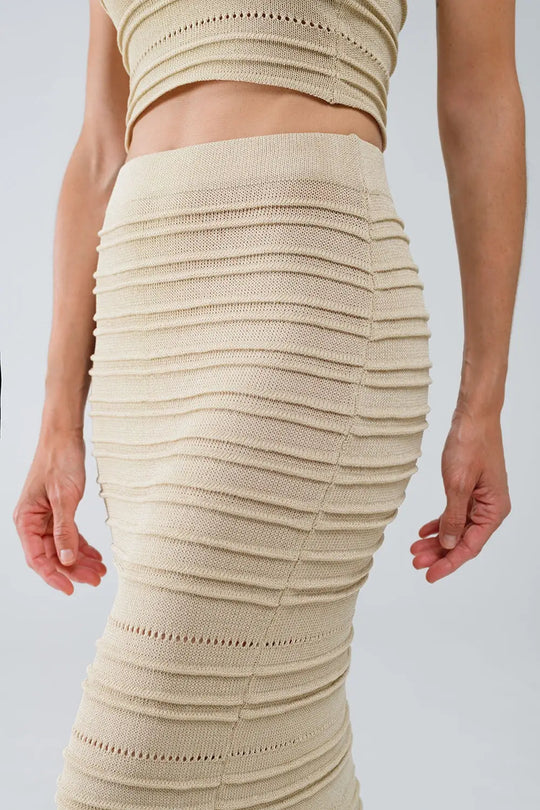 Knitted Midi pencil Skirt in Beige - One Size / Beige - Skirts