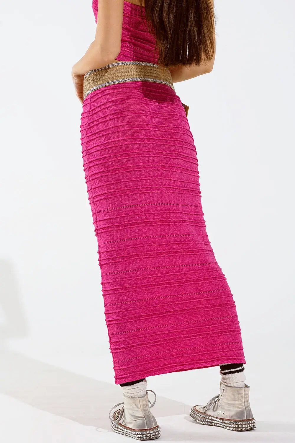 Knitted Midi Skirt in Fuschia - One Size / Fuchsia - Skirts