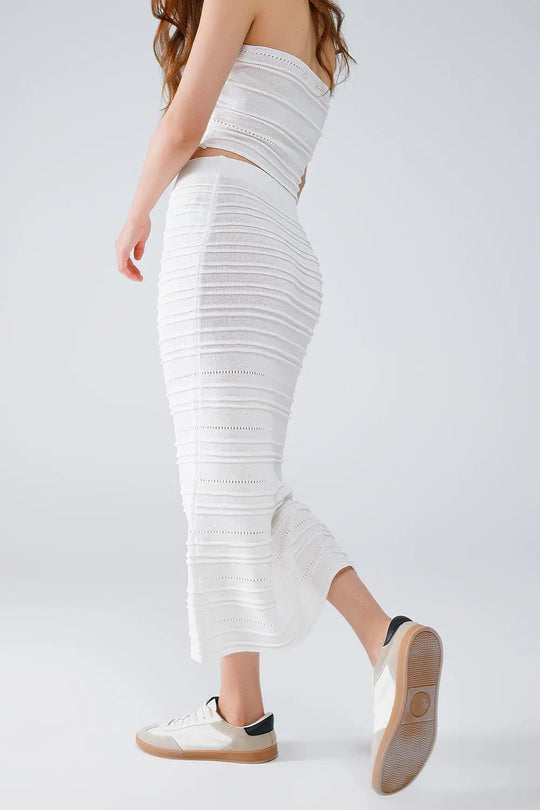 Knitted Midi Skirt in White - One Size / White - Skirts