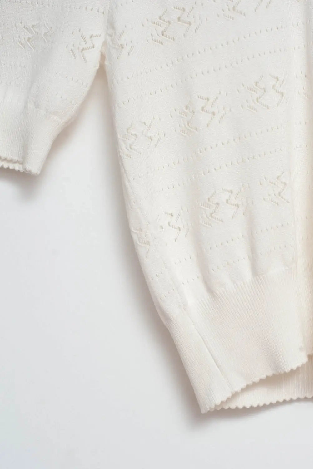Knitted pointelle polo neck jumper in cream - Sweaters