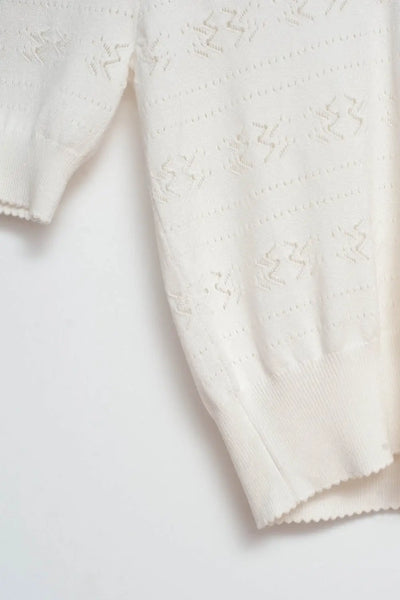 Knitted pointelle polo neck jumper in cream - Sweaters