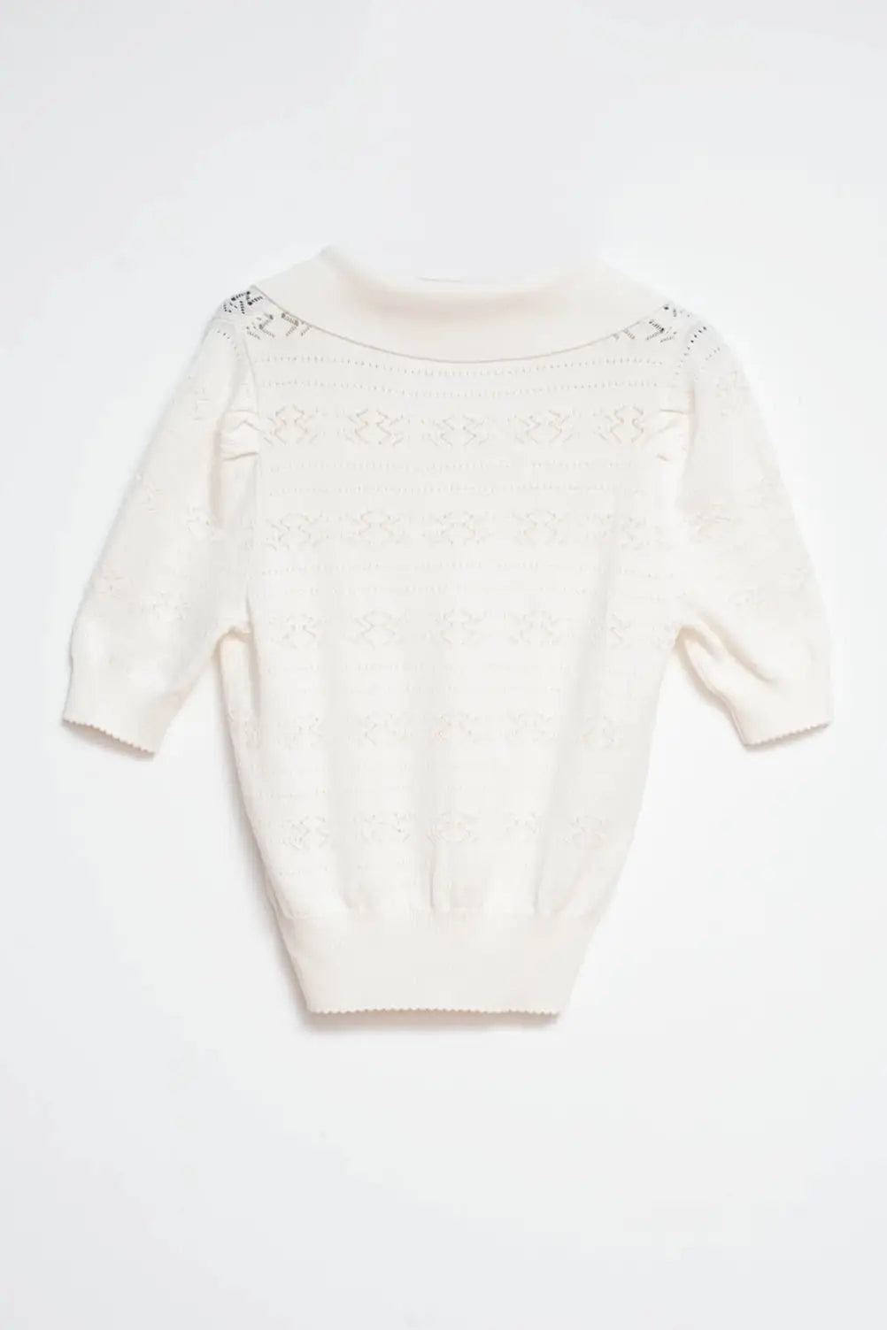 Knitted pointelle polo neck jumper in cream - Sweaters
