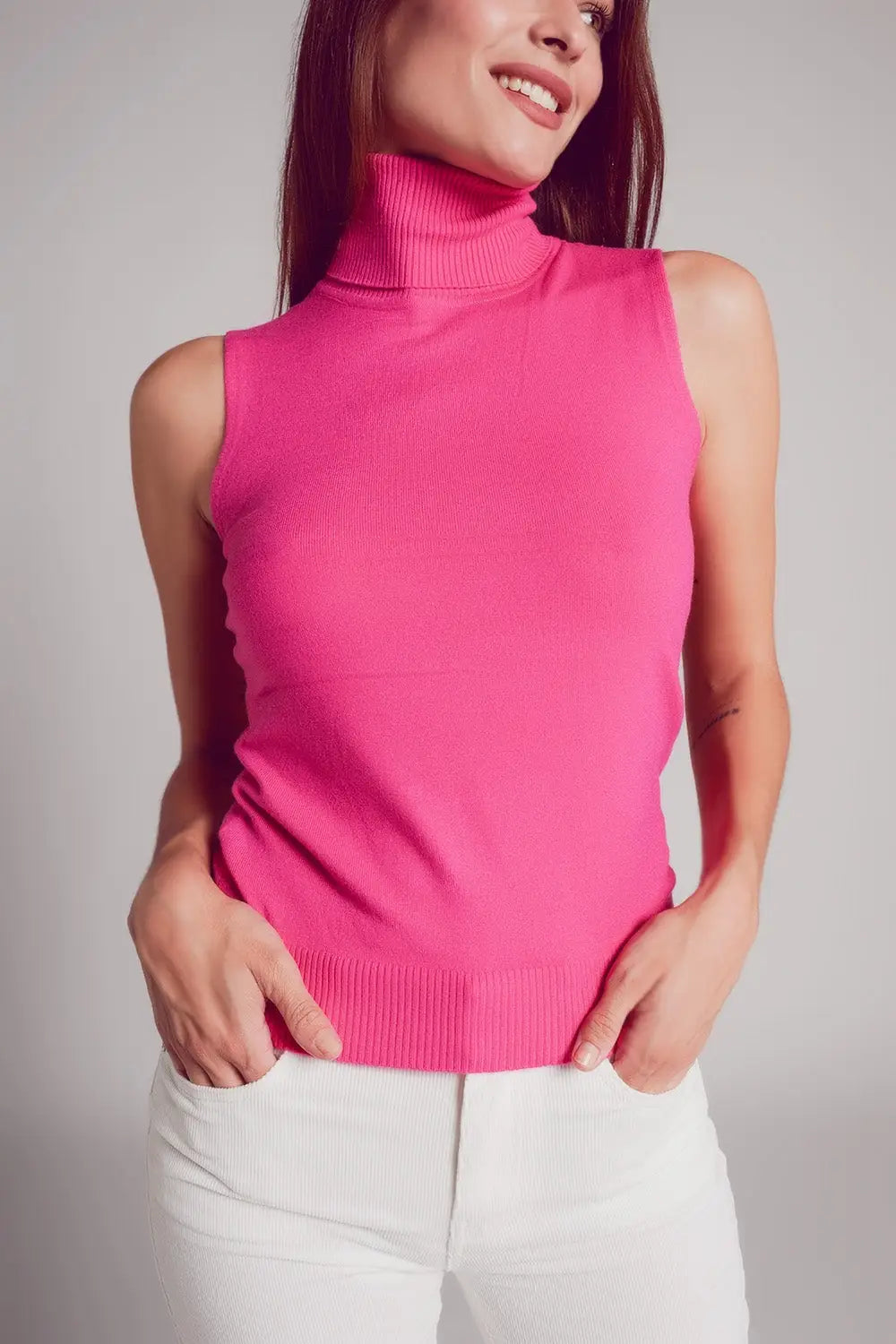 Knitted tank jumper in fuchsia - Sweaters