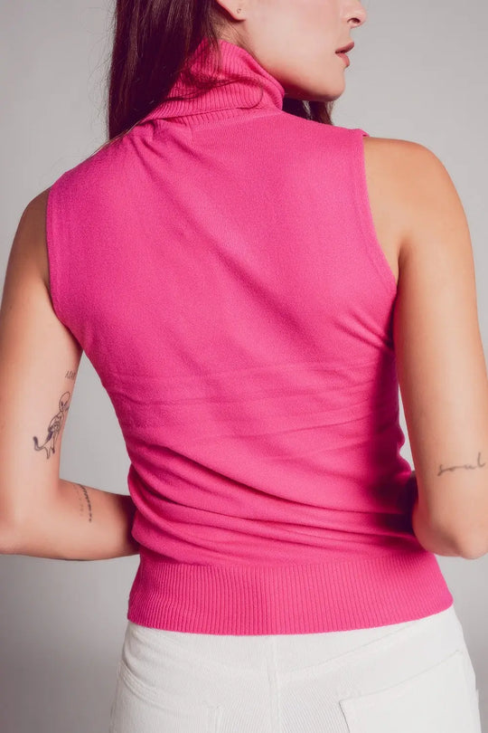 Knitted tank jumper in fuchsia - Sweaters