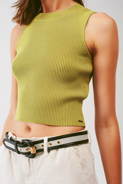 Knitted Tank Top in Army Green - Sweaters