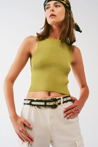 Knitted Tank Top in Army Green - Sweaters