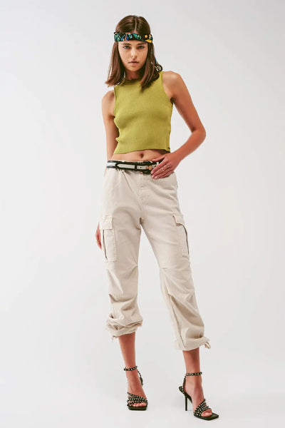 Knitted Tank Top in Army Green - Sweaters