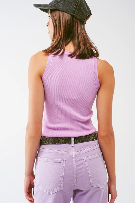 Knitted Tank Top in Purple - Sweaters
