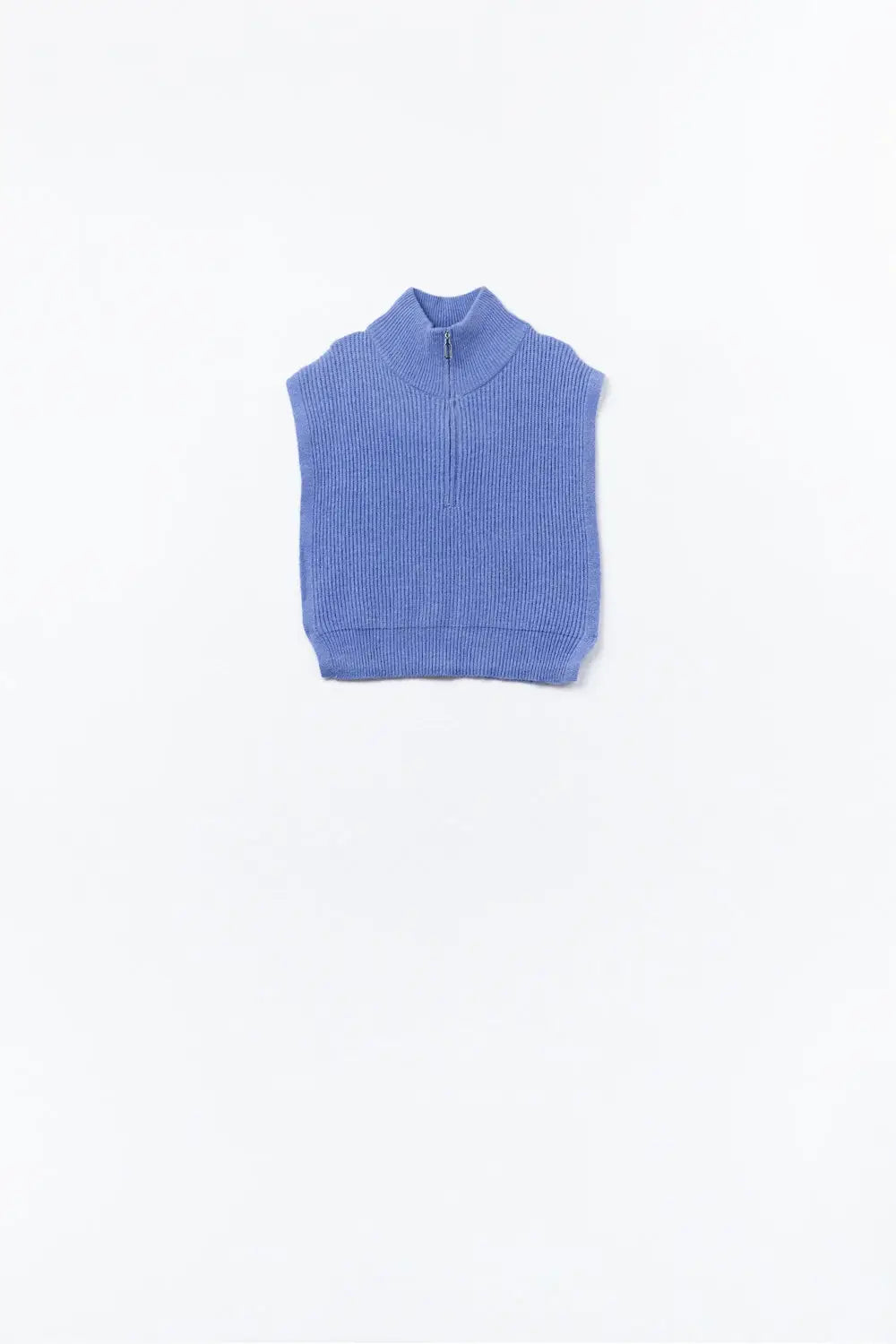 Knitted Vest With Half Zip Turtle Neck And Big Arm holes in blue - One Size / Blue - Sweaters
