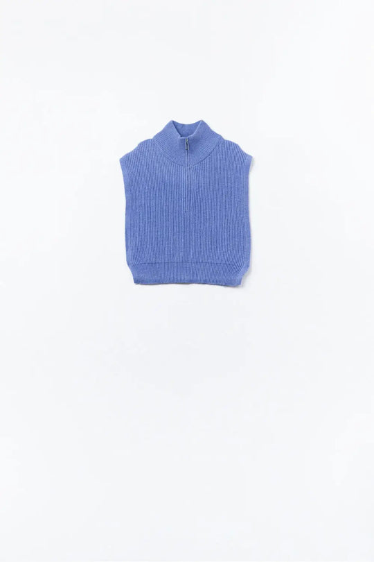 Knitted Vest With Half Zip Turtle Neck And Big Arm holes in blue - One Size / Blue - Sweaters