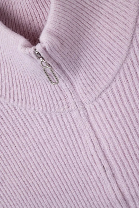 Knitted Vest with High Half-Zip Collar and Large Armholes in pink - One Size / Pink - Sweaters