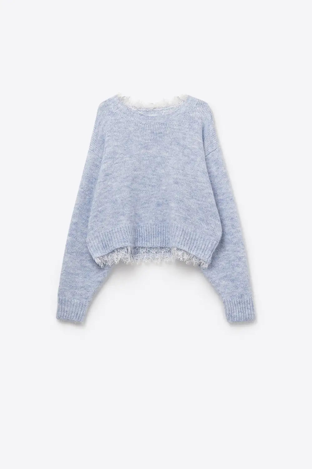 Lace Detail Relaxed Baby Blue Sweater - One Size / Blue - Sweaters