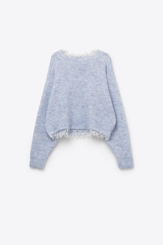 Lace Detail Relaxed Baby Blue Sweater - One Size / Blue - Sweaters