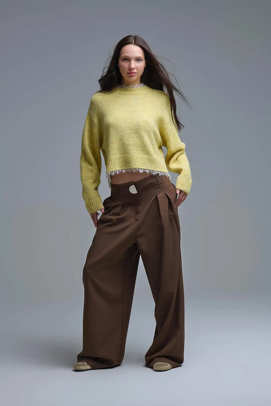 Lace Detail Relaxed Yellow Sweater - One Size / Yellow - Sweaters