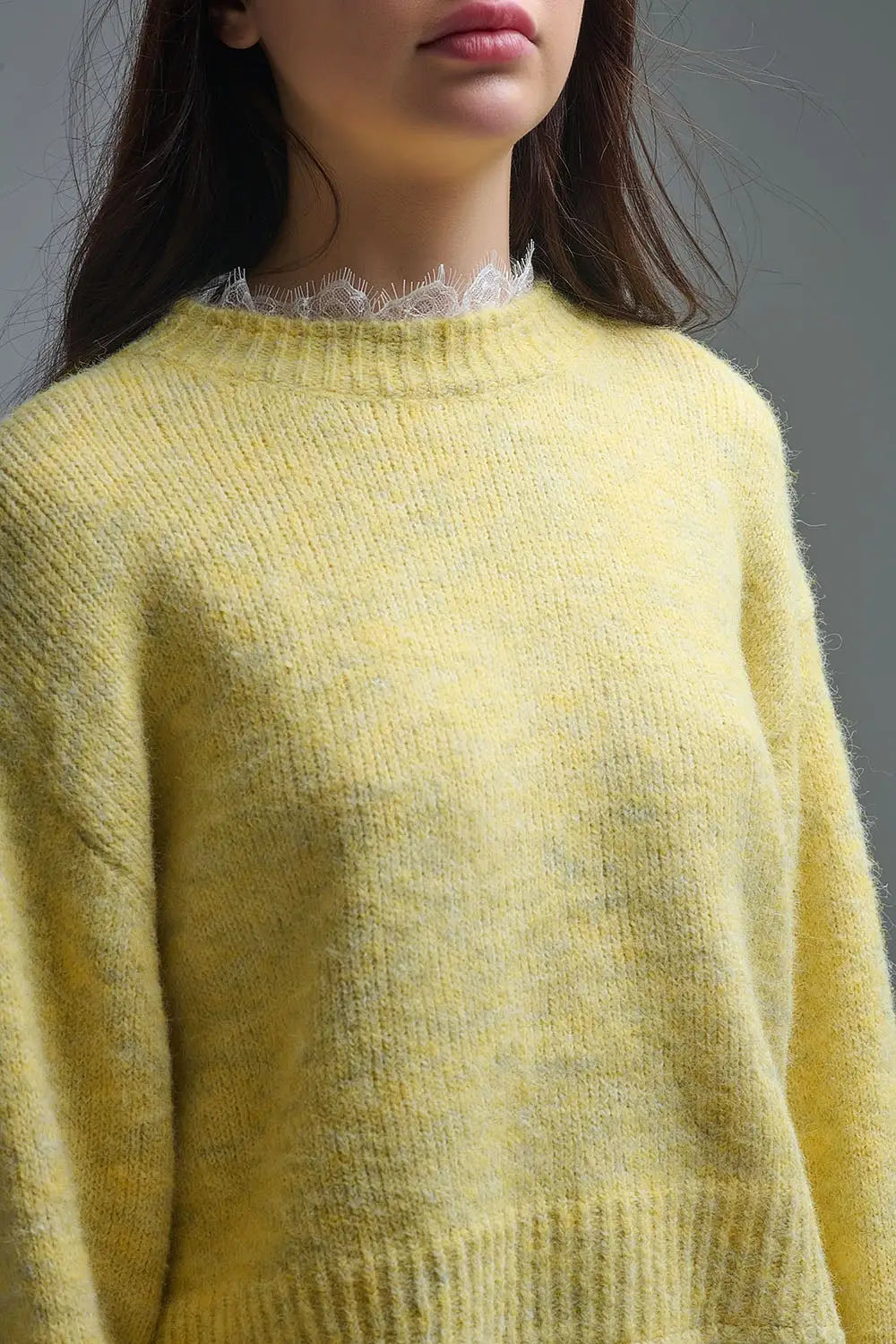 Lace Detail Relaxed Yellow Sweater - One Size / Yellow - Sweaters
