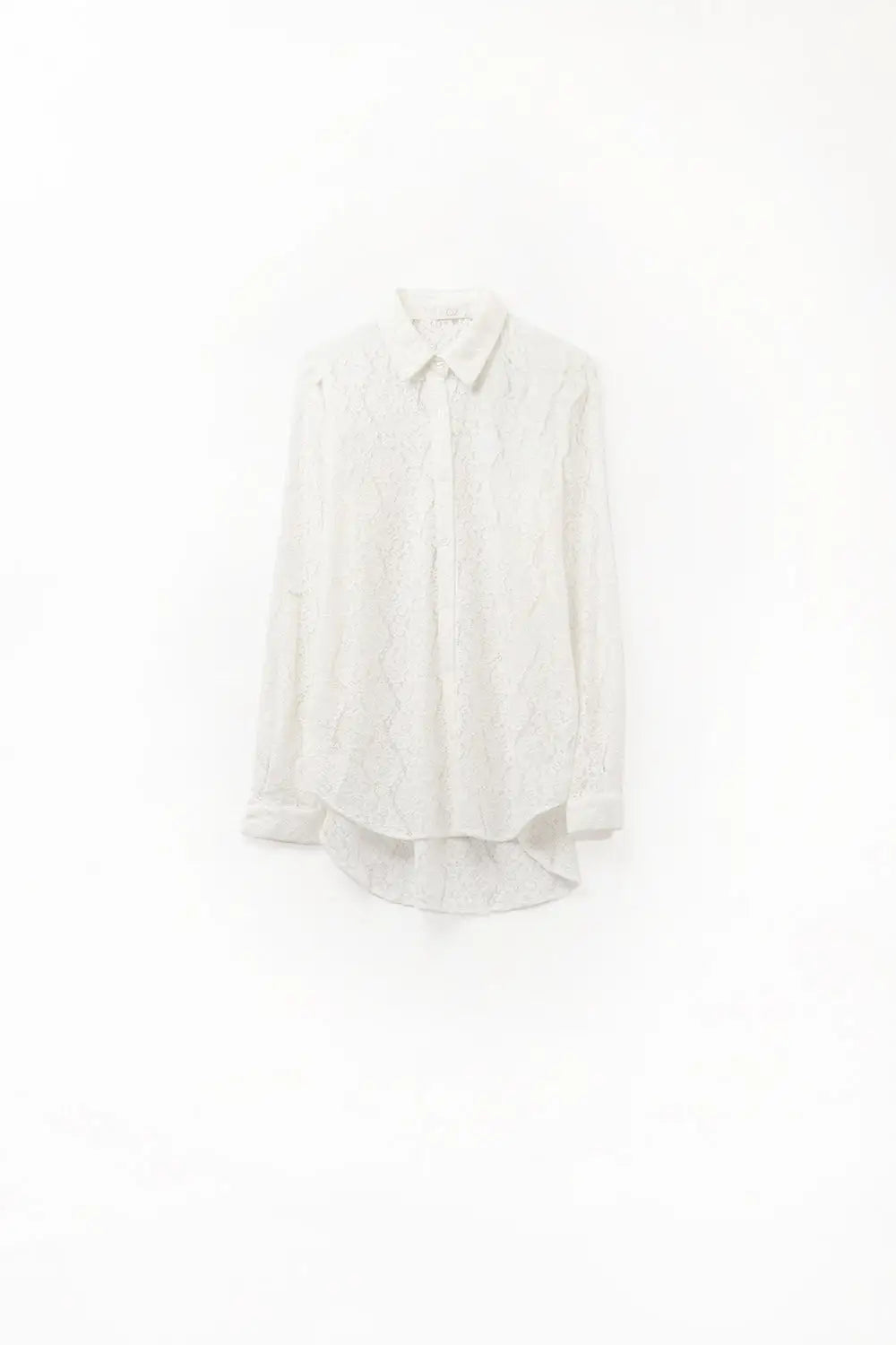 Q2 Lace High Low White Button Down Shirt